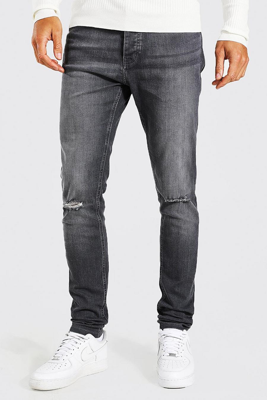 Light grey grå Tall - Skinny jeans med slitna knän image number 1