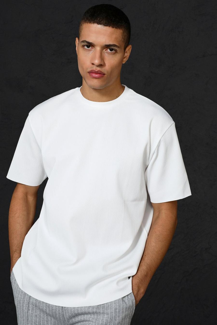 White Pleated Crew Neck T-shirt image number 1