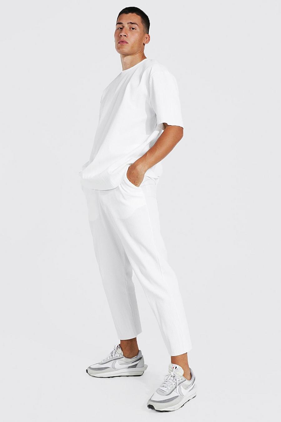 White Pleated T-Shirt & Track Pant Set image number 1