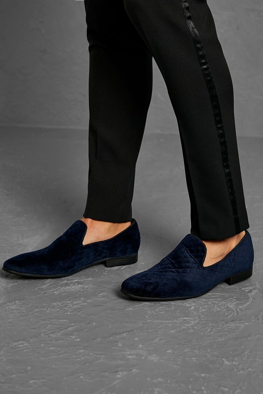 Navy Velour Quilted Loafer image number 1