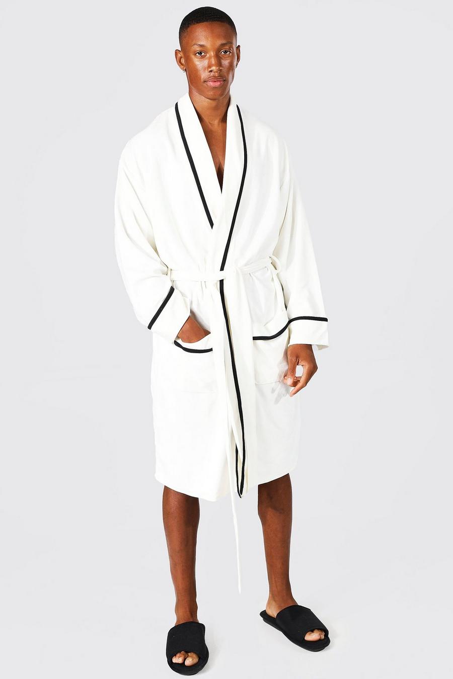 White blanc Piped Towelling Dressing Gown image number 1