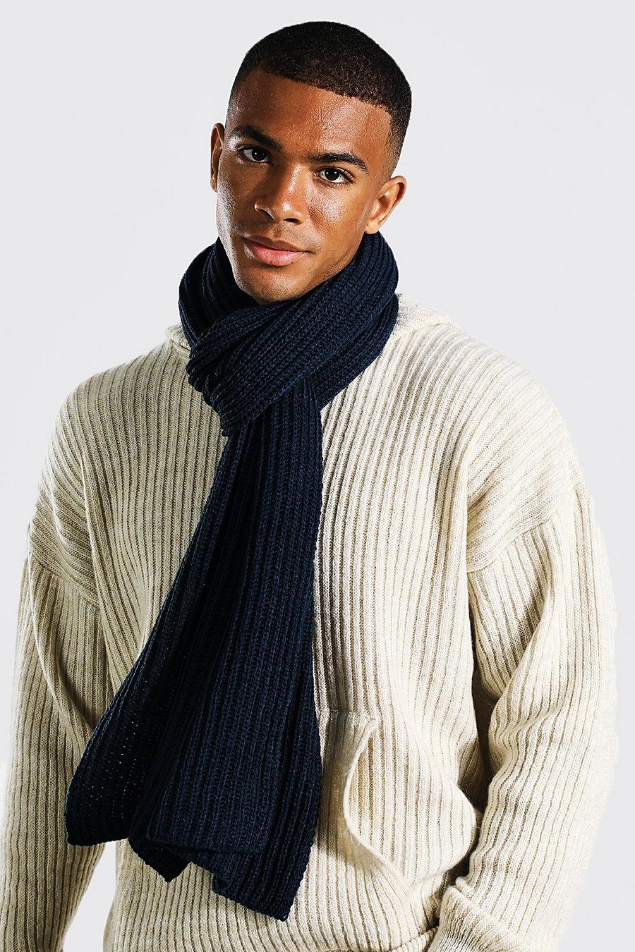 Navy marine Ribbed Knitted Scarf image number 1