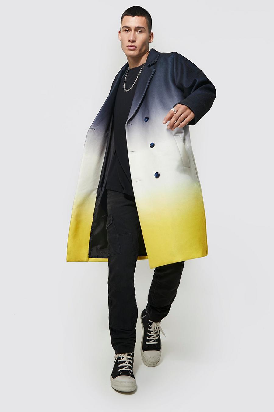 Yellow Ombre Double Breast Mid Length Belt Overcoat image number 1