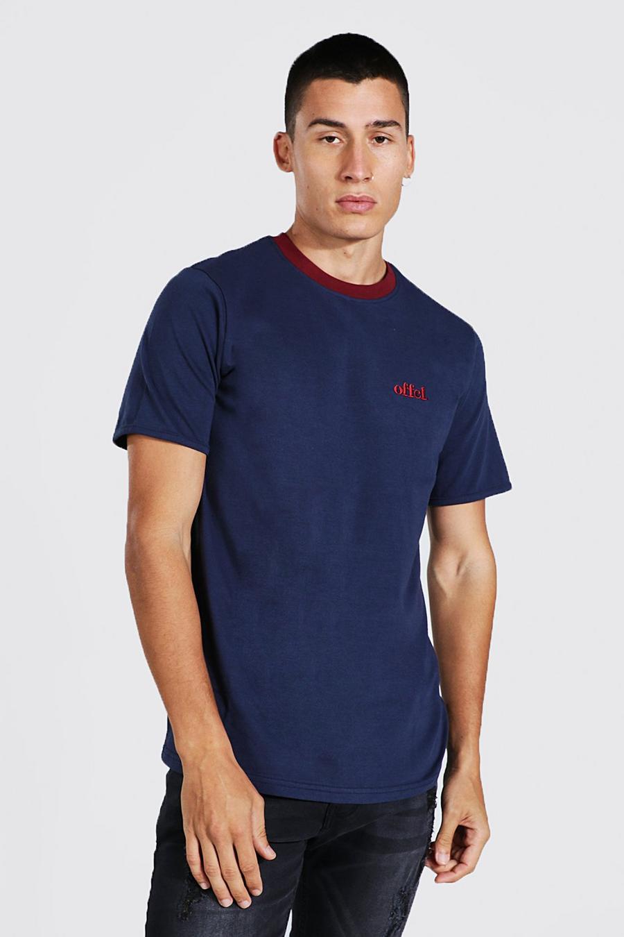 Navy marinblå T-shirt i slim fit med kantband image number 1