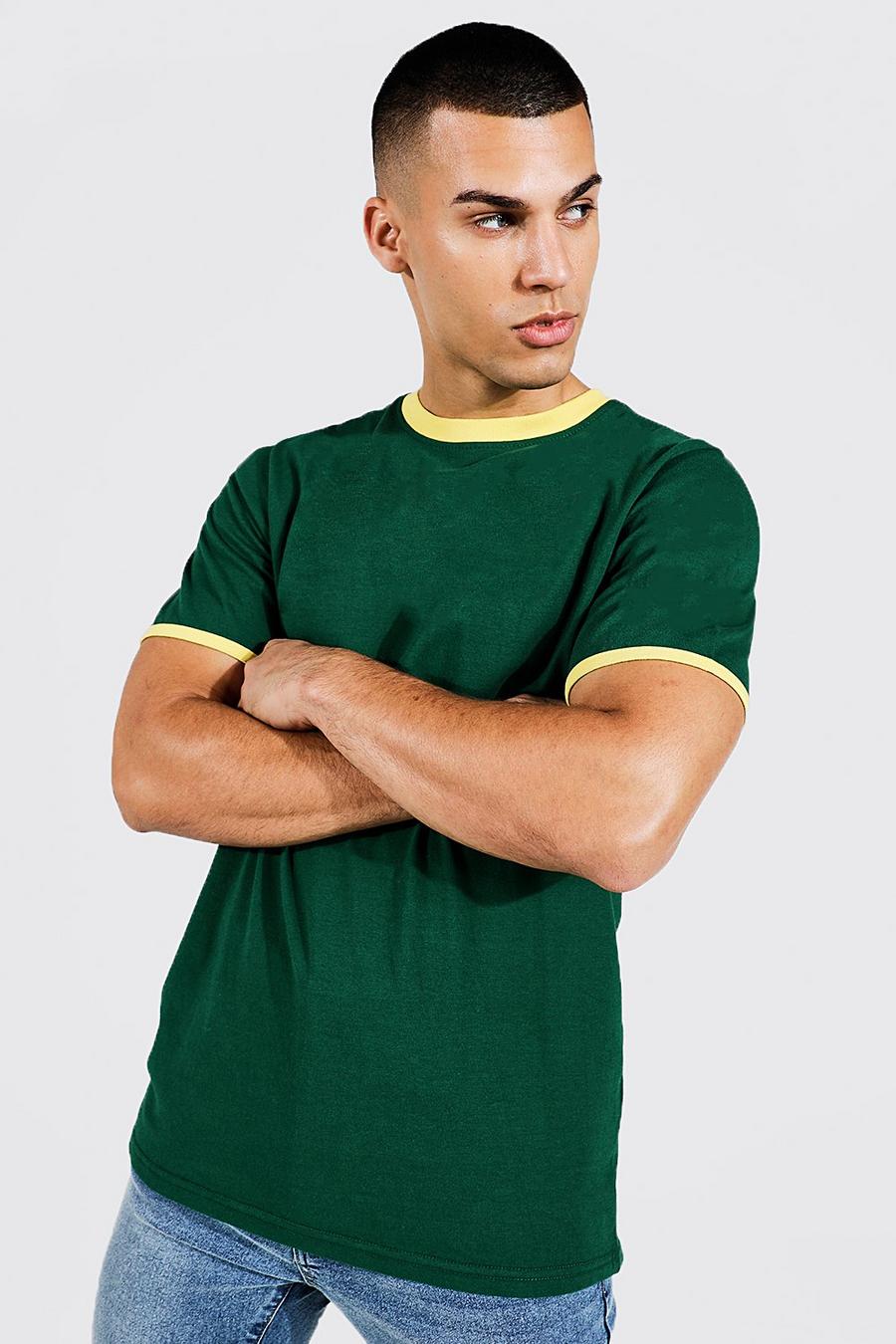 T-shirt Slim Fit con bordi a contrasto, Green gerde image number 1