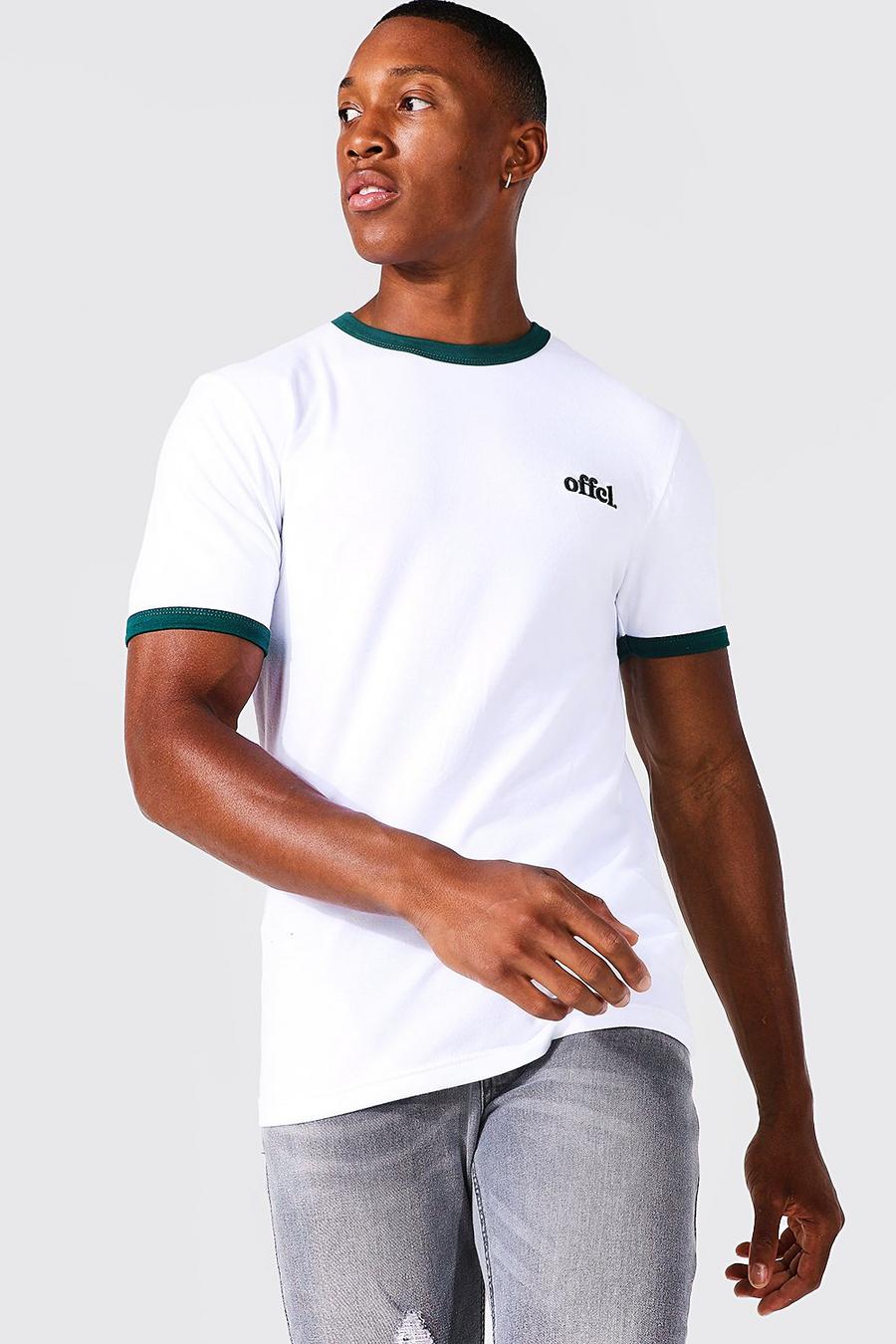 Camiseta Offcl con ribetes en los filos ajustada al músculo, White bianco image number 1