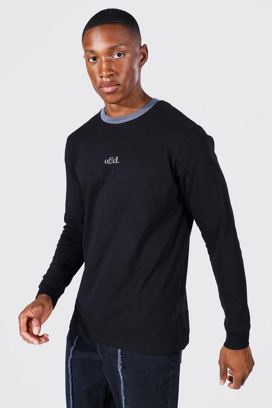 Black svart Offcl Långärmad t-shirt i slim fit med kantband image number 1