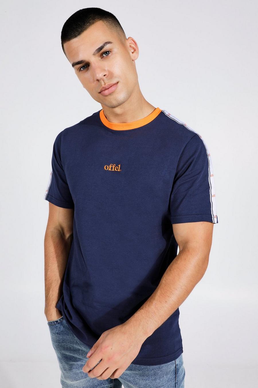 Camiseta ajustada con franja Offcl y ribetes en los filos, Navy blu oltremare image number 1
