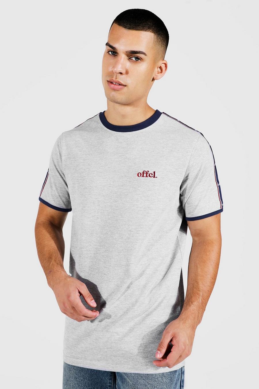 Camiseta ajustada con franja Offcl y ribetes en los filos, Grey marl gris image number 1