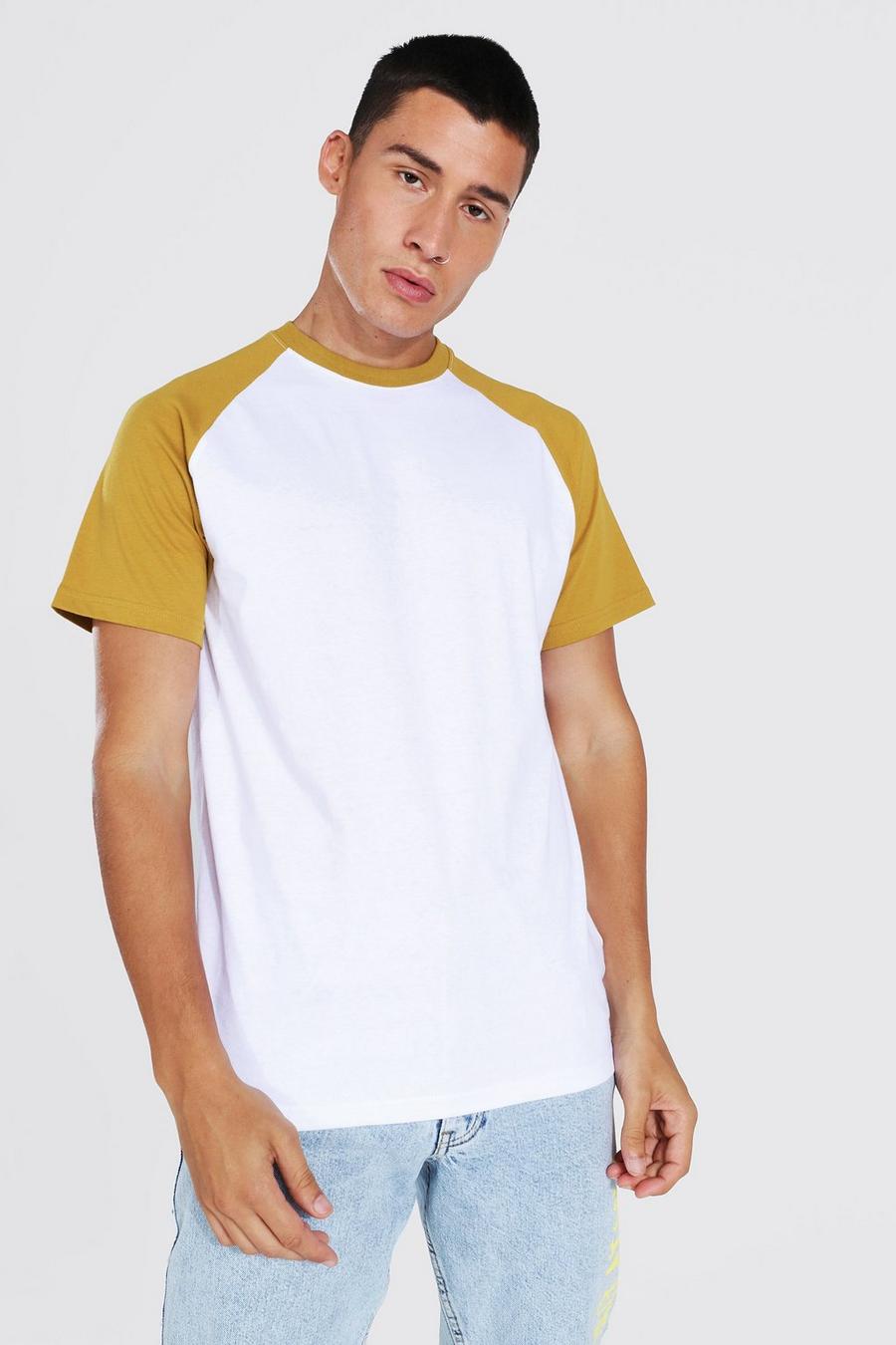 Yellow T-shirt i slim fit med raglanärm image number 1