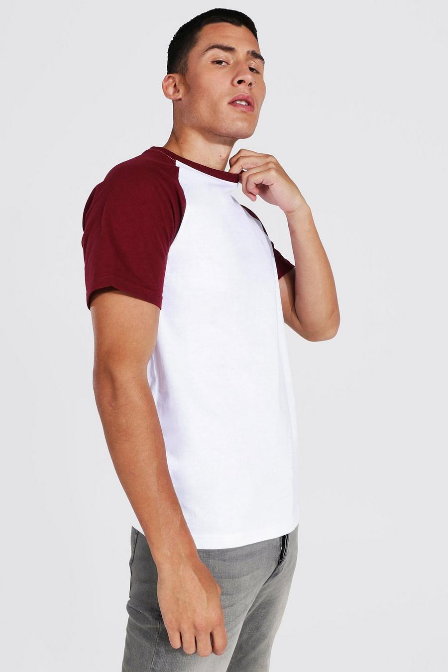Burgundy T-shirt i slim fit med raglanärm image number 1