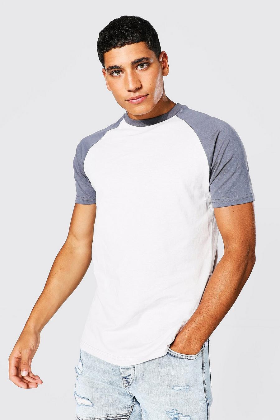 Grey T-shirt i slim fit med raglanärm image number 1
