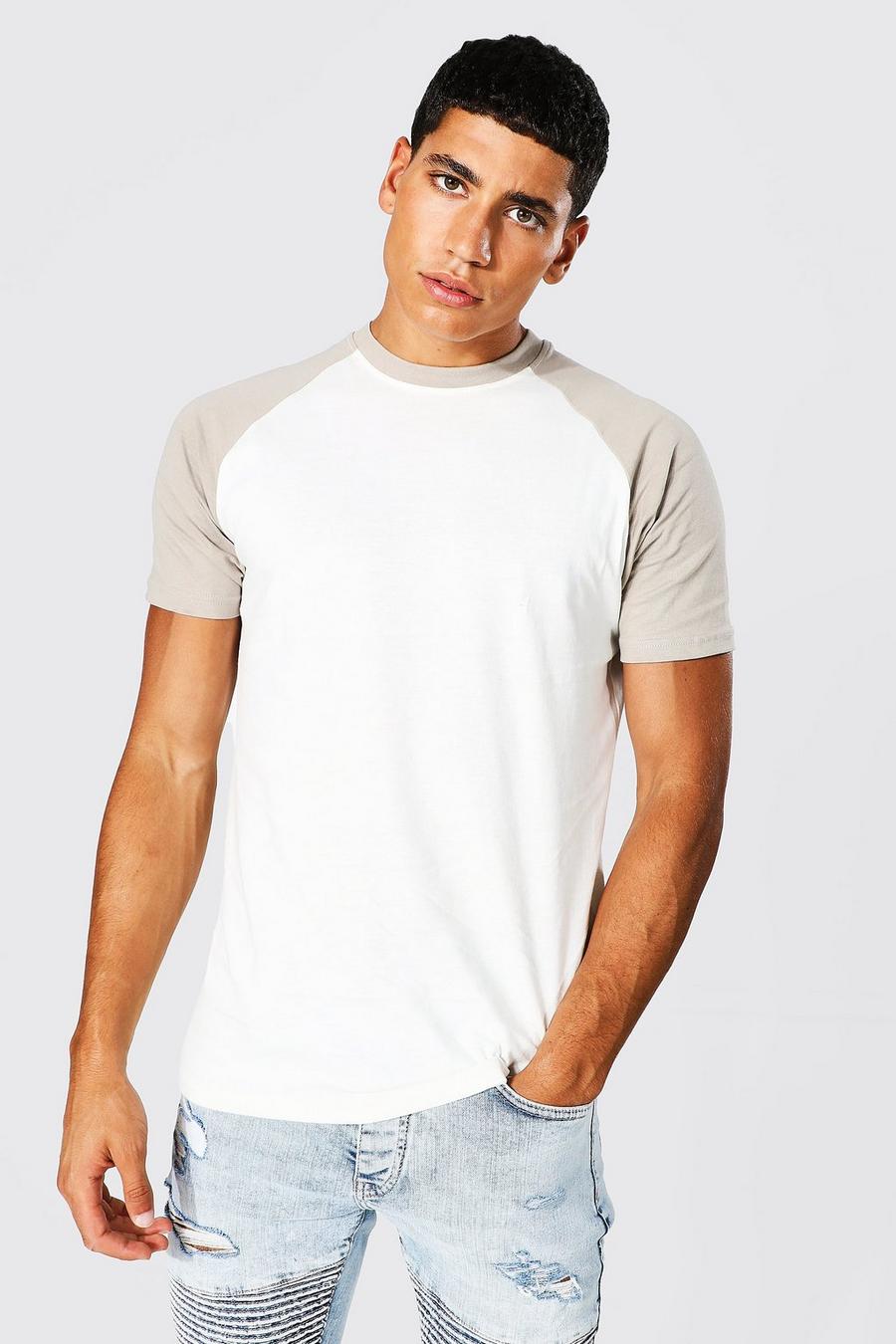 Ecru white T-shirt i slim fit med raglanärm image number 1