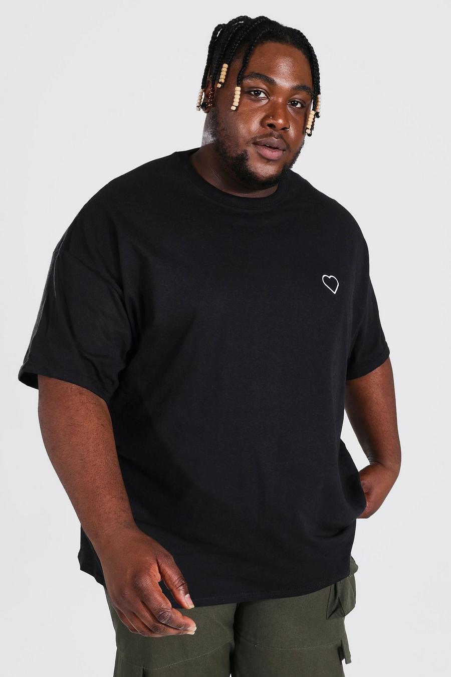 Black Plus Size Heart Embroidered T-shirt image number 1