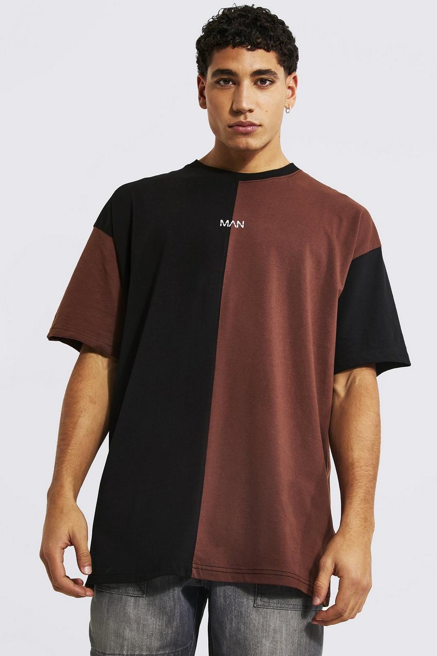 T-shirt oversize effet color block - MAN, Brown image number 1
