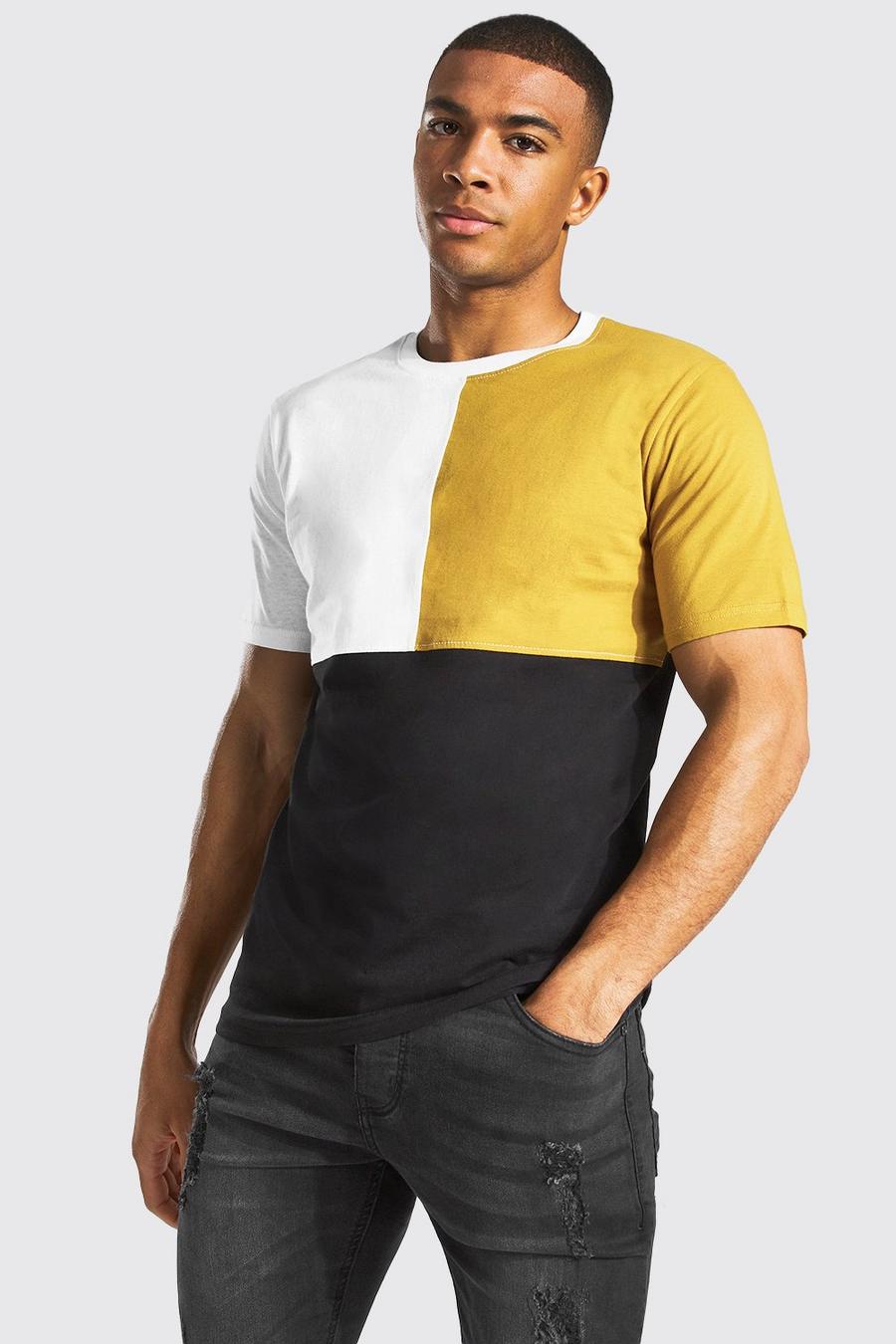 Mustard gul T-shirt i slim fit med blockfärger image number 1