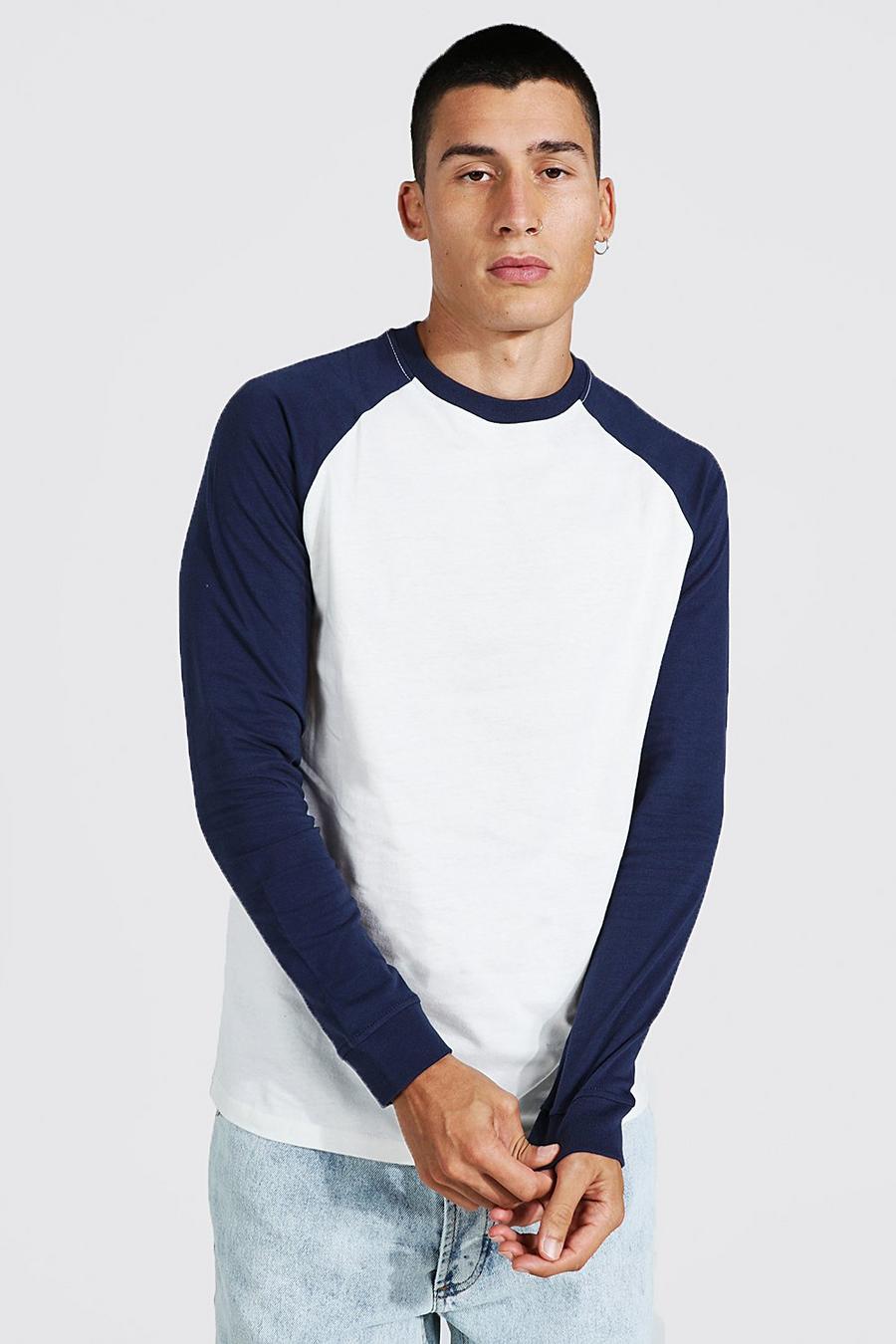 Slim Fit T-Shirt mit langen Raglan-Ärmeln, Naturfarben white image number 1