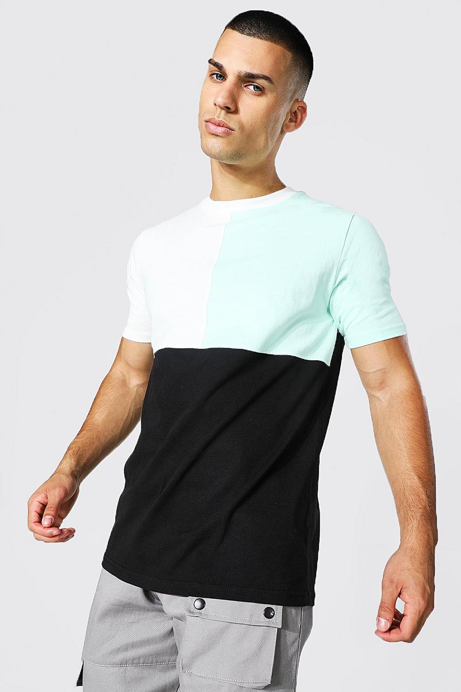 Sage grön T-shirt i slim fit med blockfärger image number 1