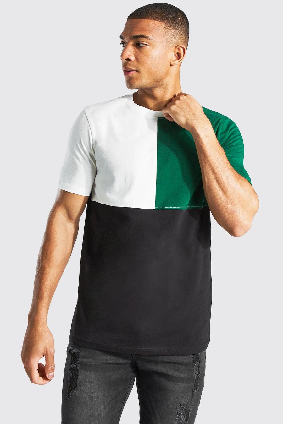 Green T-shirt i slim fit med blockfärger image number 1