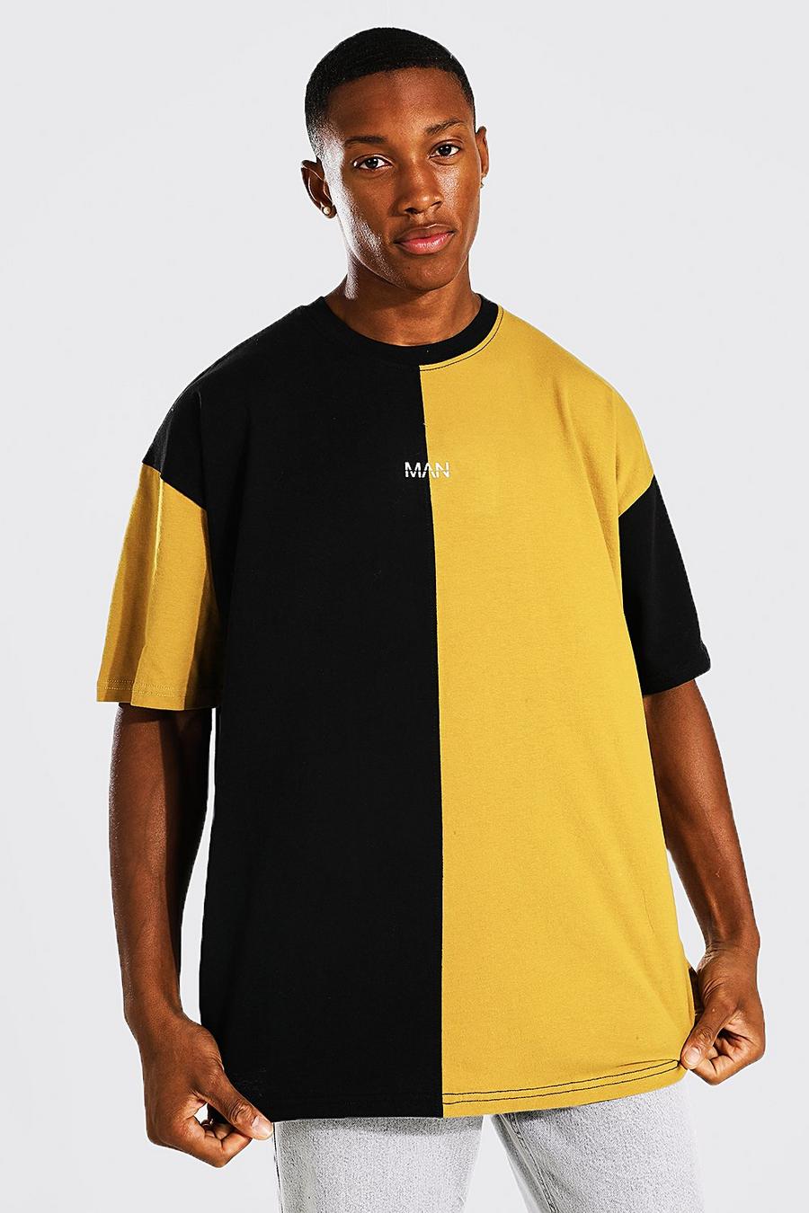 T-shirt oversize effet color block - MAN, Mustard image number 1