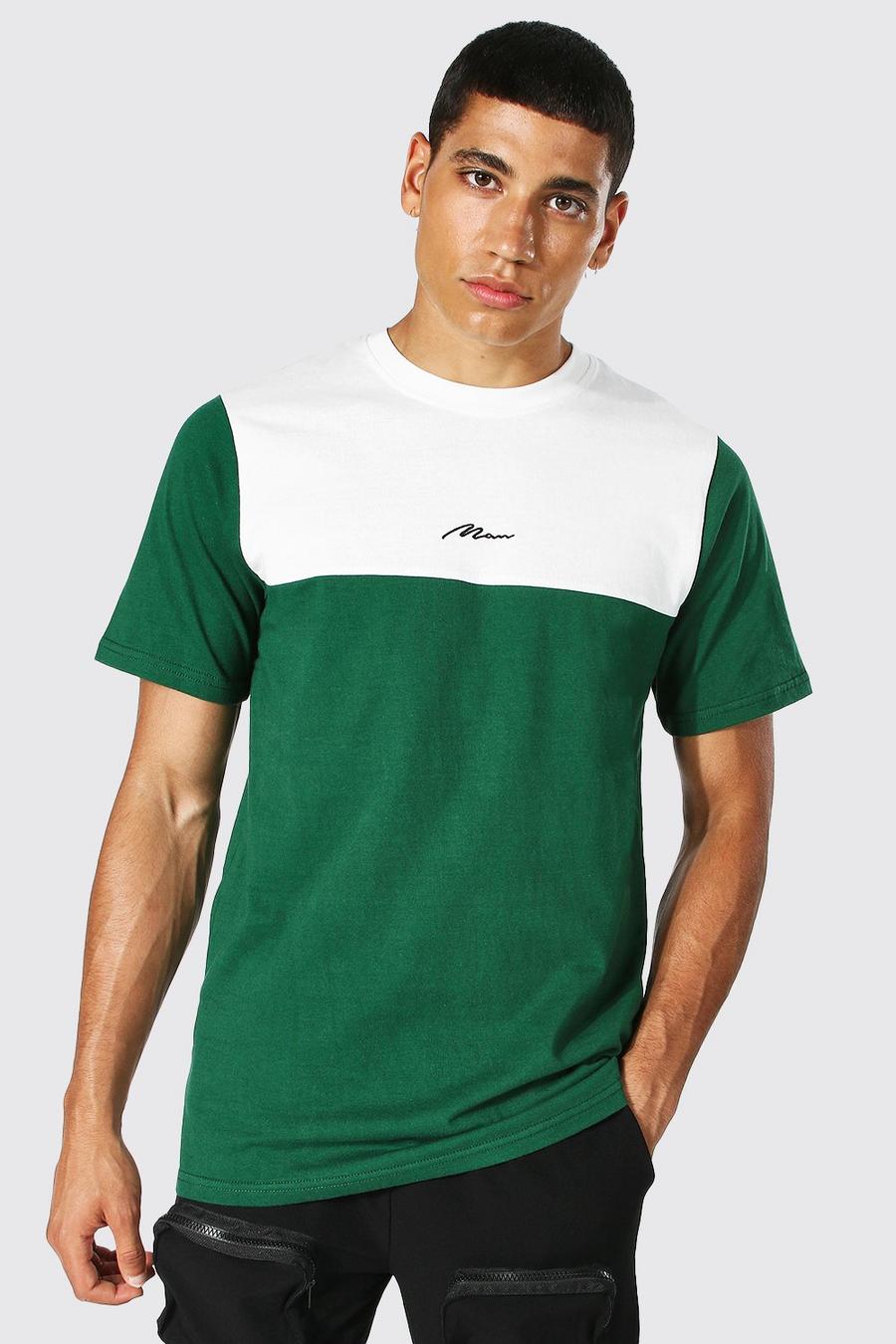 Green grön Man Signature T-shirt i slim fit med blockfärger image number 1