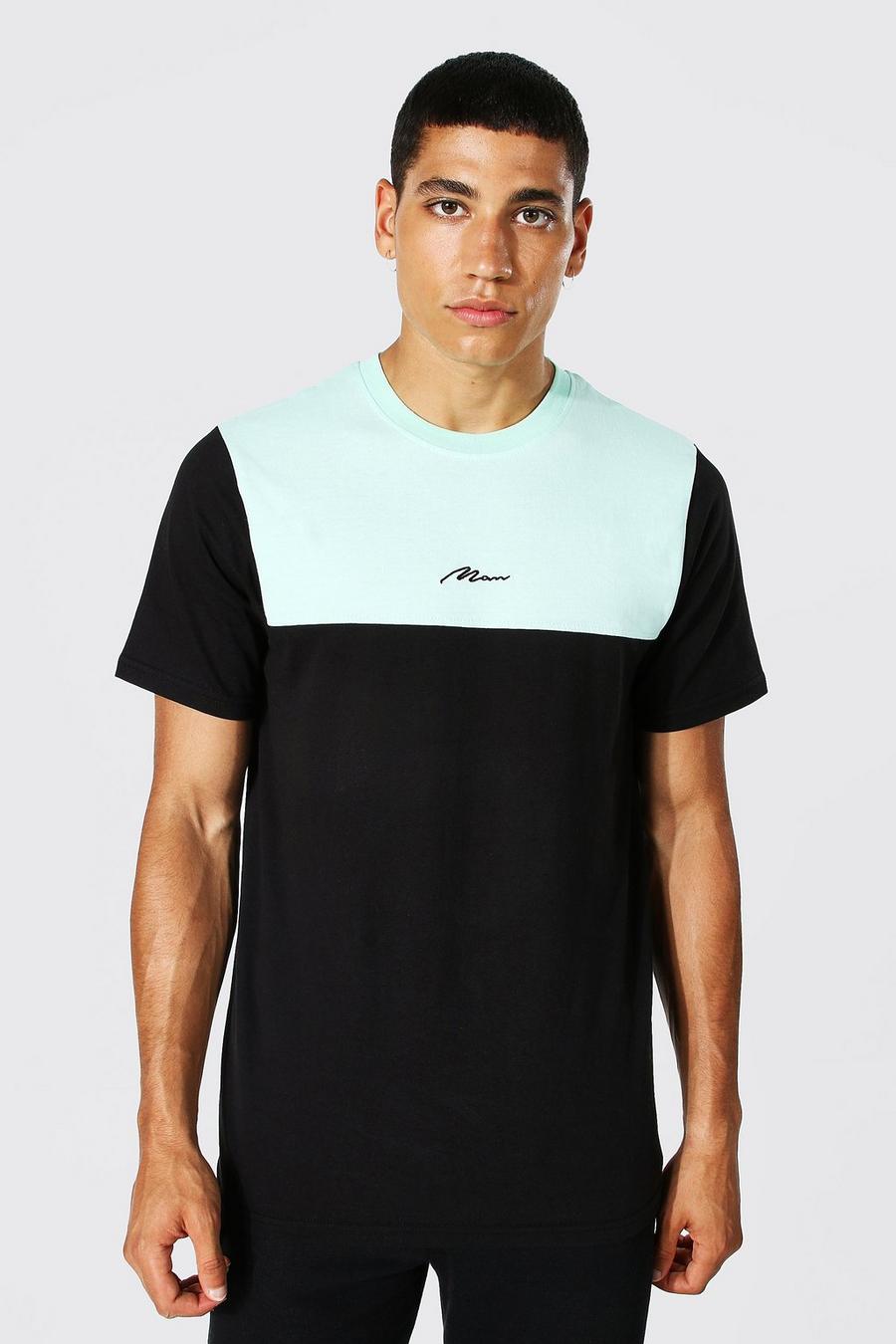 Camiseta ajustada MAN con colores en bloques, Sage gerde image number 1