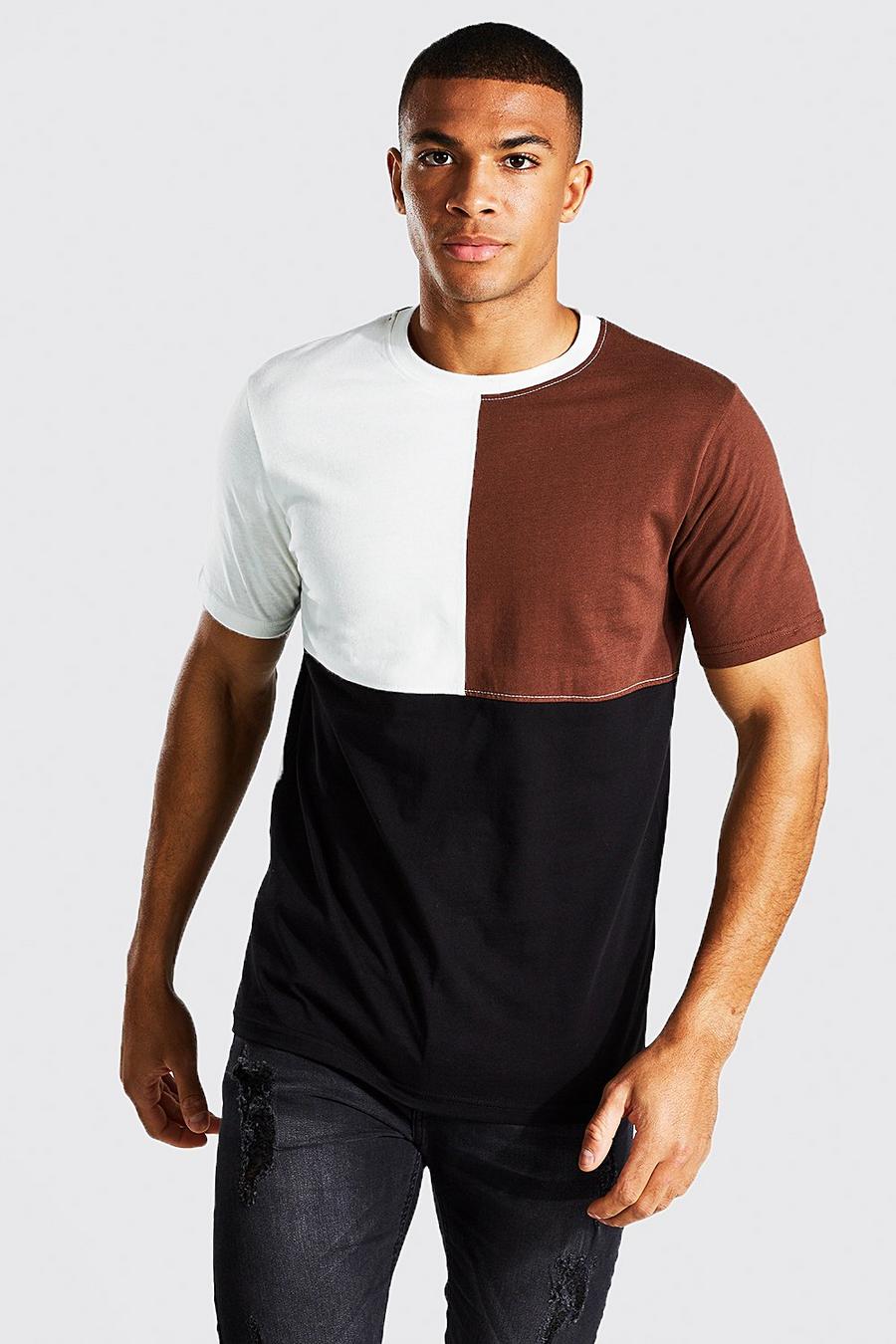 Brown marron Slim Fit Colour Block T-shirt image number 1