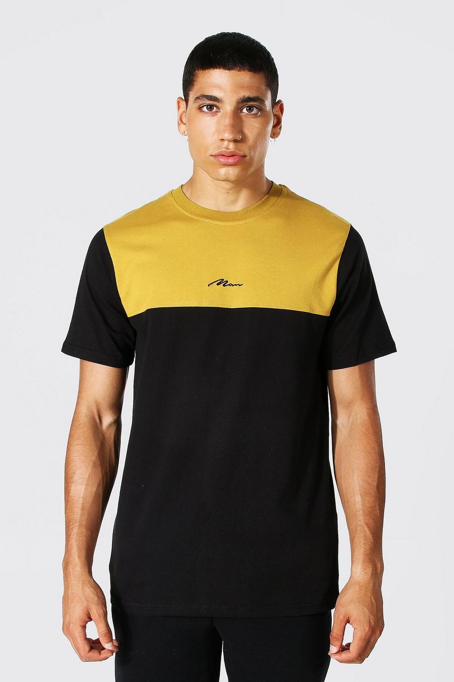 Camiseta ajustada MAN con colores en bloques, Mustard image number 1