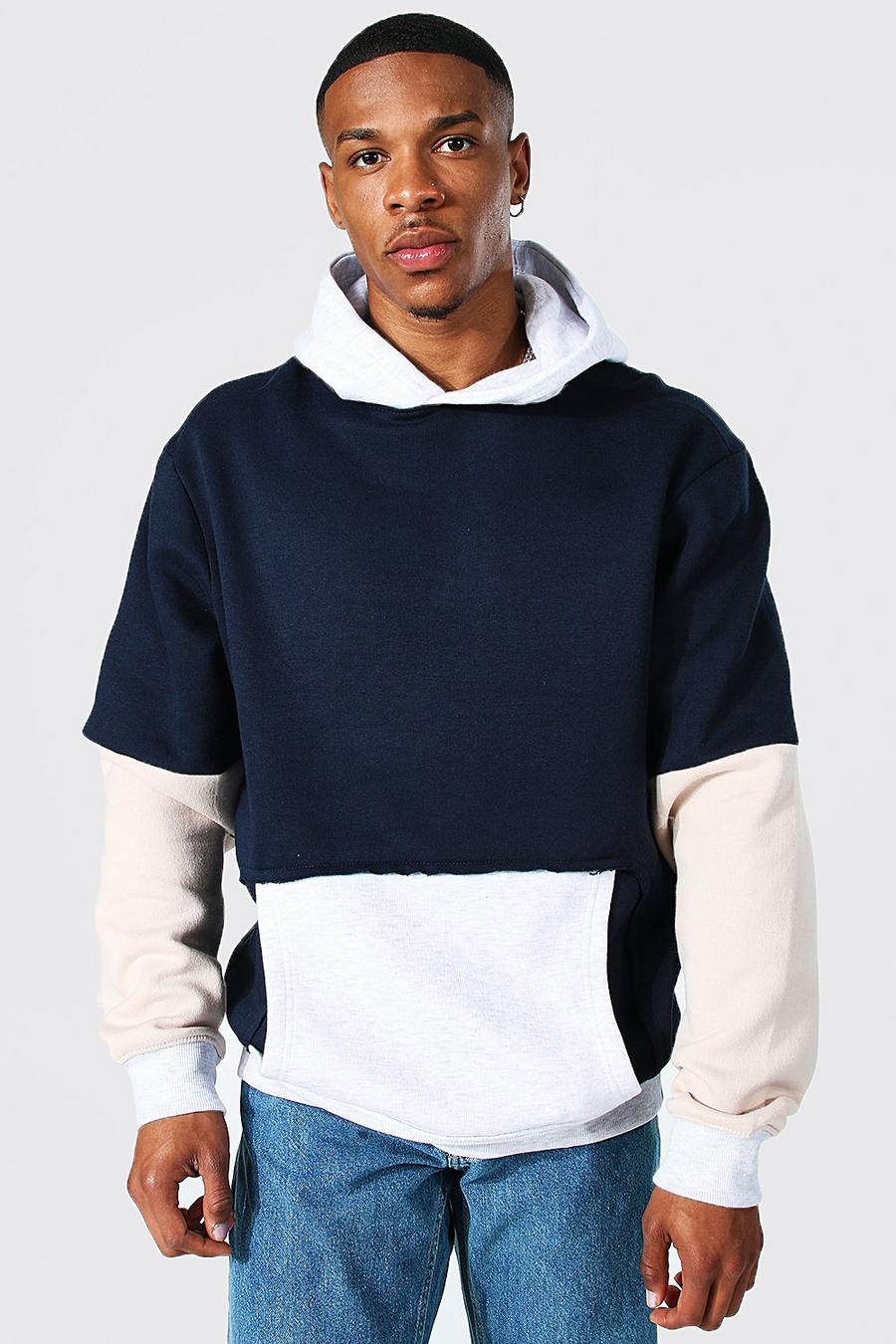 Navy Man Colour Block Hoodie image number 1