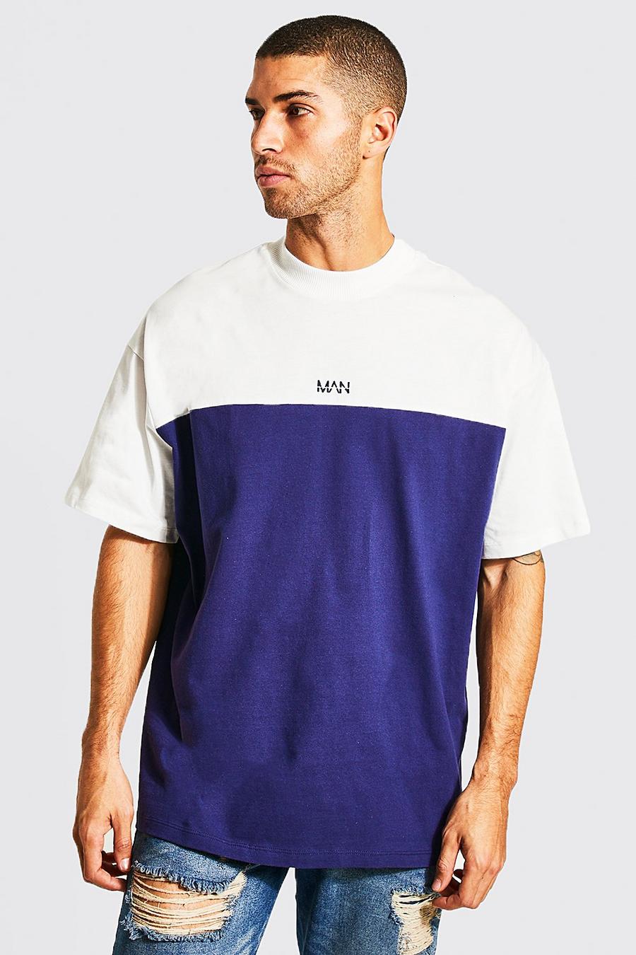 Camiseta oversize MAN con colores en bloque, Stone beis image number 1