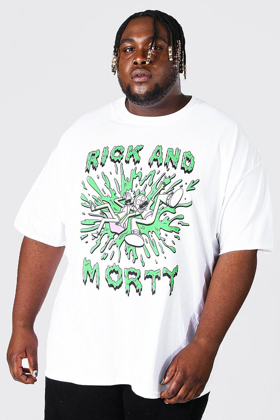 T-Shirt mit lizenziertem „Rick And Morty“-Print, Plus Size, Weiß white image number 1