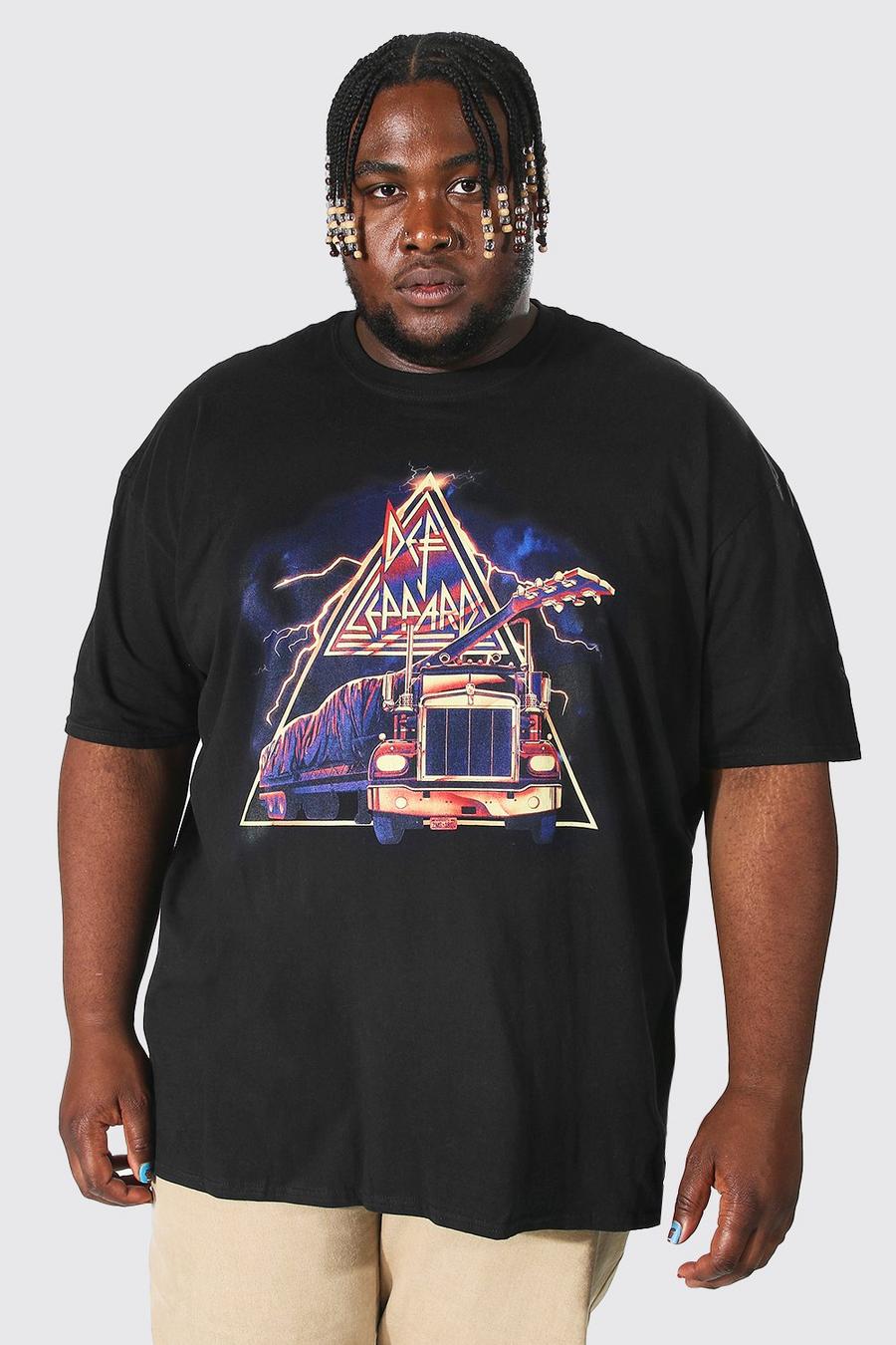T-Shirt mit lizenziertem Def Leppard- und Truck-Print, Plus Size, Schwarz black image number 1