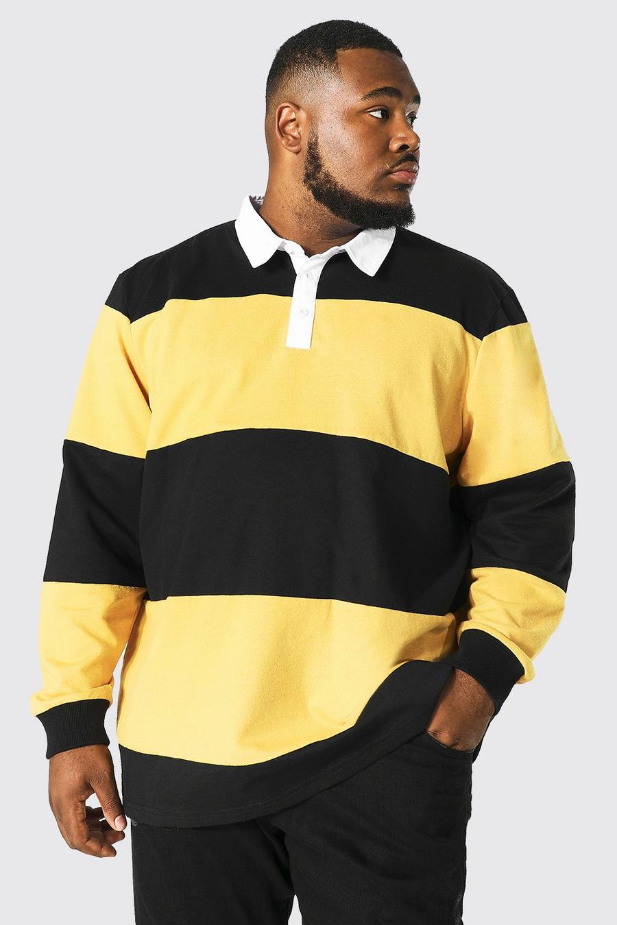 Plus Size Colorblock Rugby-Poloshirt, Mustard jaune image number 1