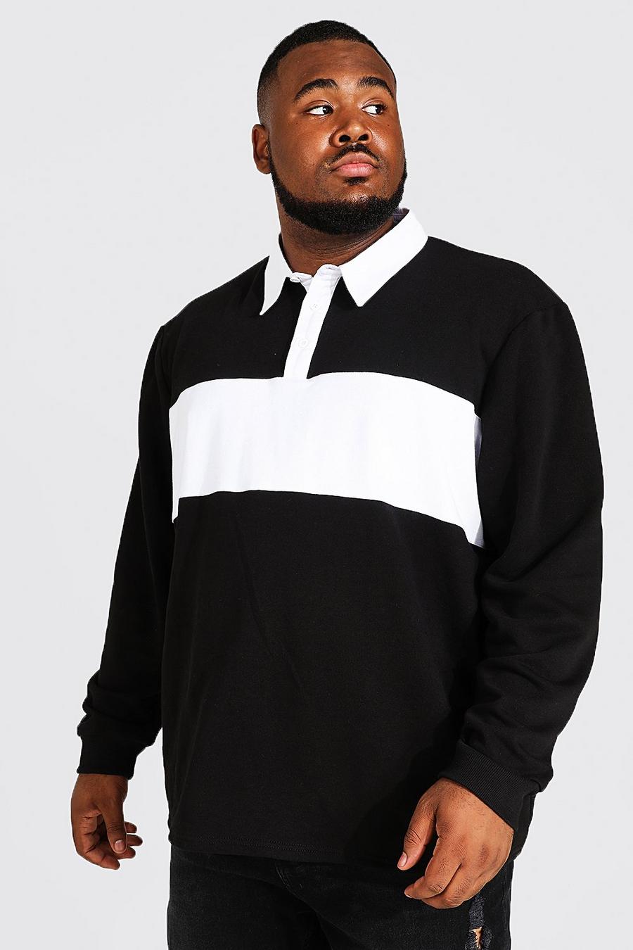 Black Plus Size Colour Block Rugby Polo image number 1