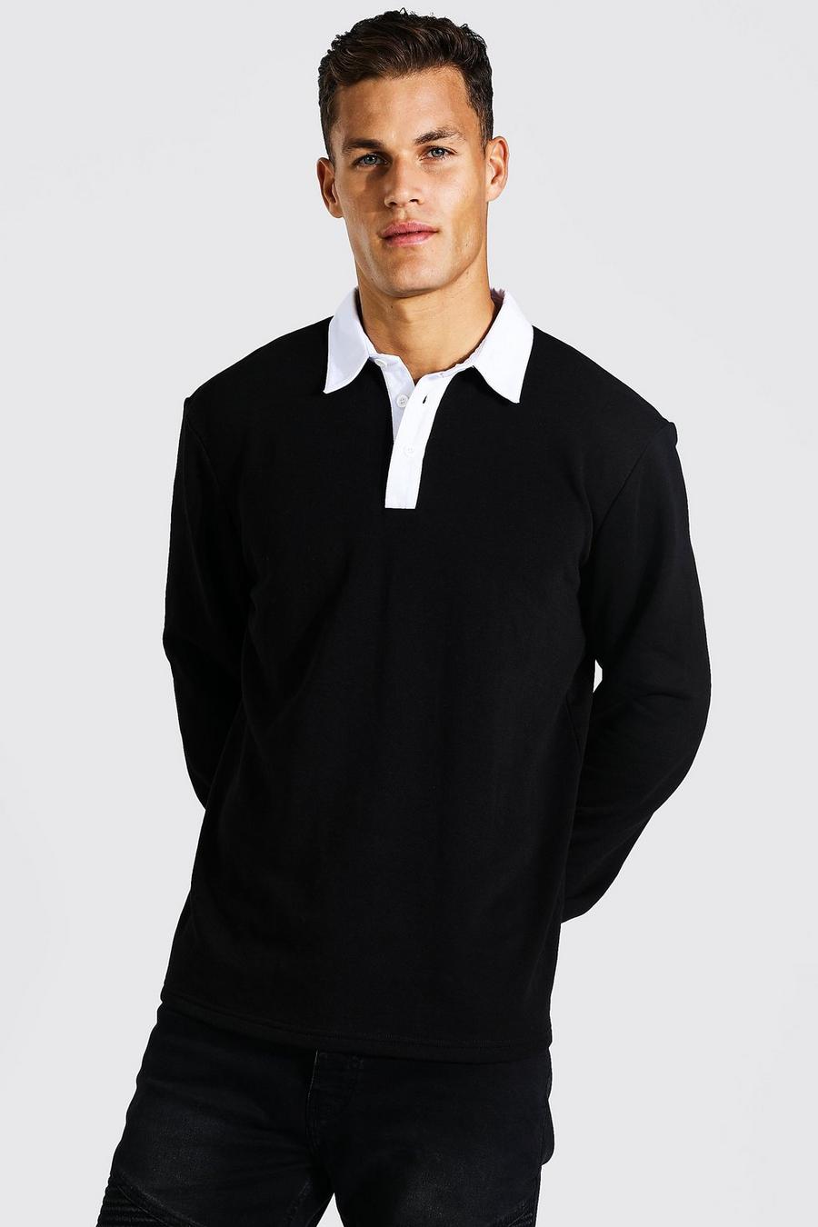 שחור חולצת פולו רוגבי לגברים גבוהים  image number 1