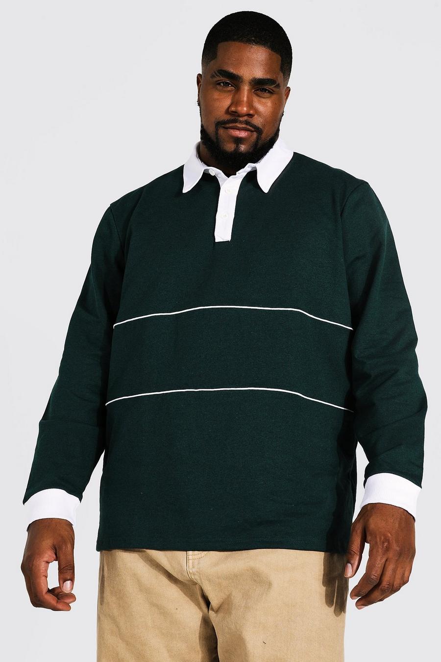 ירוק חולצת פולו רוגבי עם פסים דקים, מידות גדולות image number 1