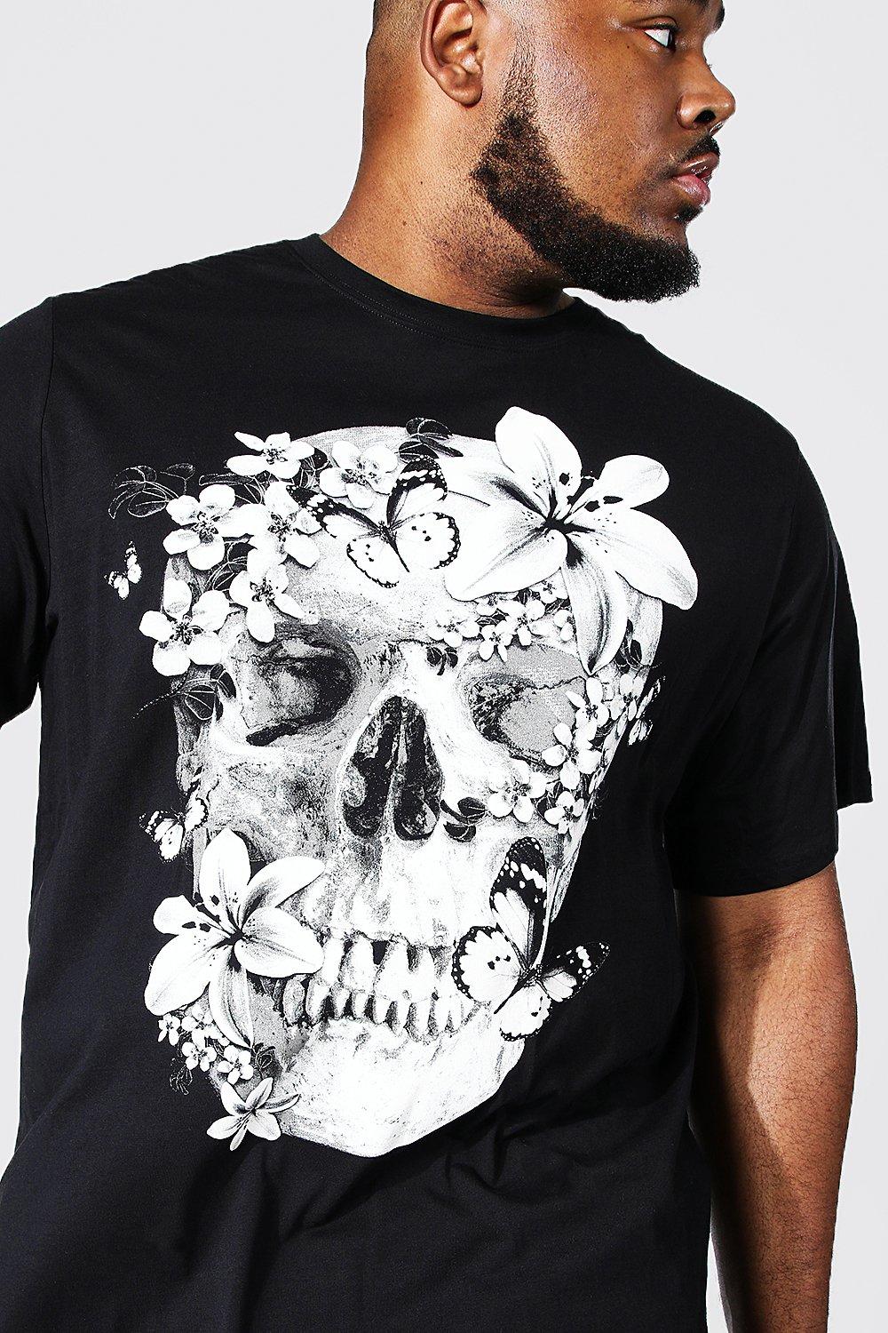 boohoo Men's Oversized Floral Skull Back Graphic T-Shirt - Black