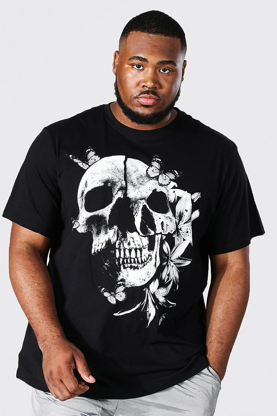 Black Plus Spliced Skull Graphic T-Shirt image number 1