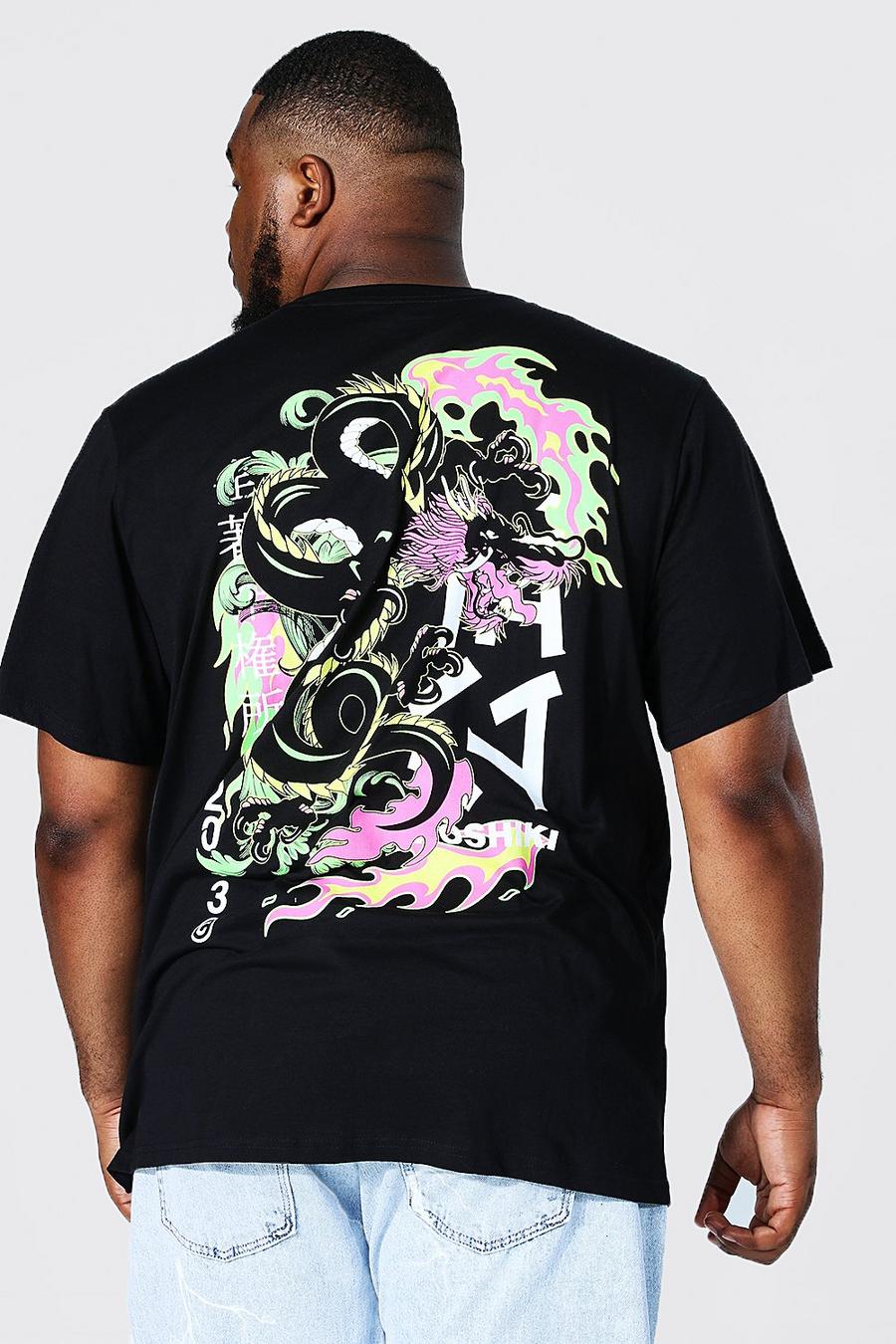Camiseta Plus con estampado en la espalda de dragón, Black negro image number 1