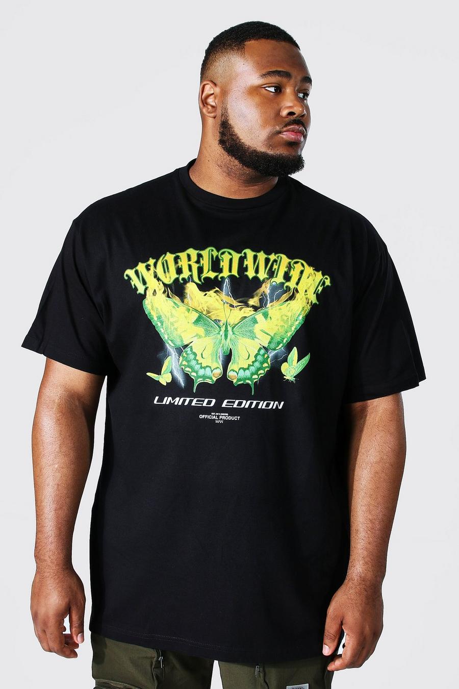 Black Plus - Worldwide T-shirt med fjärilar image number 1