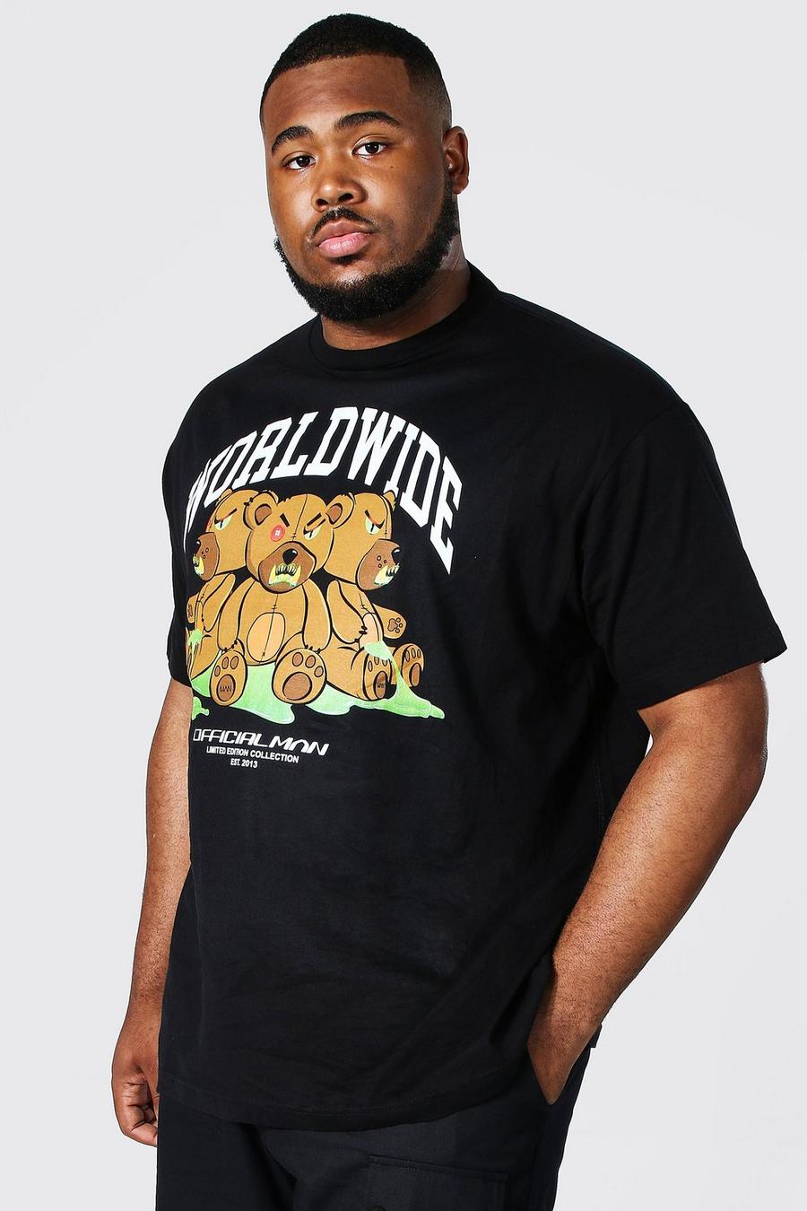 Grande taille - T-shirt à imprimé ours en peluche, Black image number 1