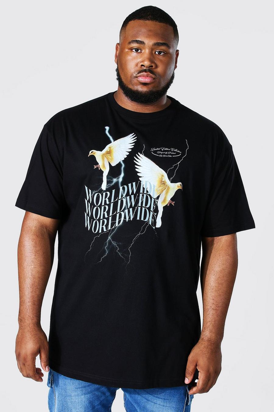 Camiseta Plus con estampado de relámpago y paloma, Black negro image number 1