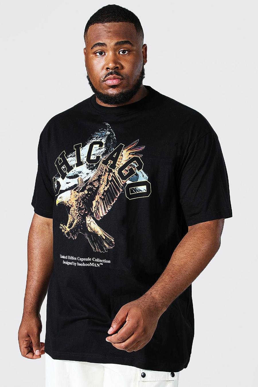 Camiseta Plus con estampado de águila Chicago, Black image number 1