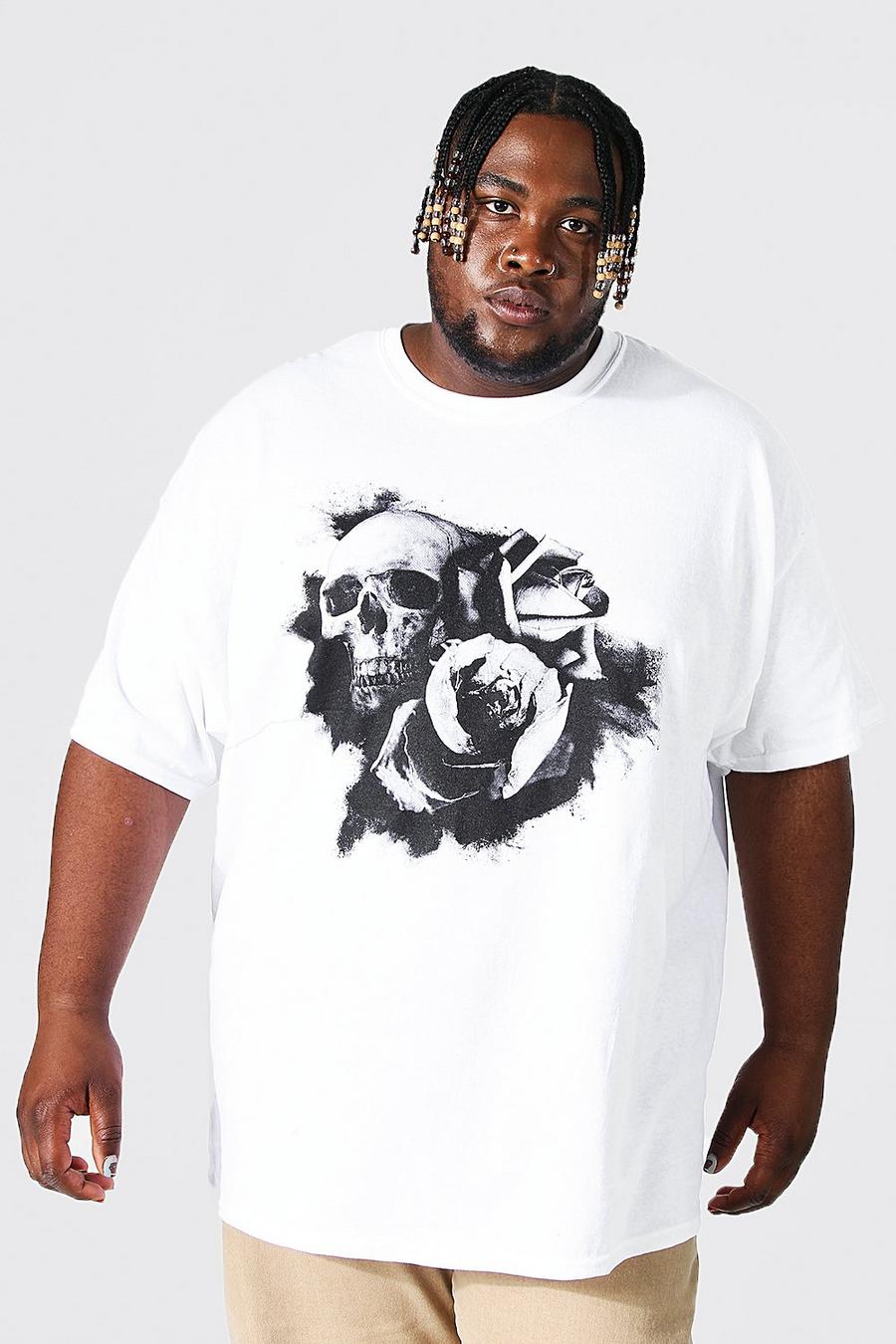 White Plus - T-shirt med dödskalle och rosor image number 1