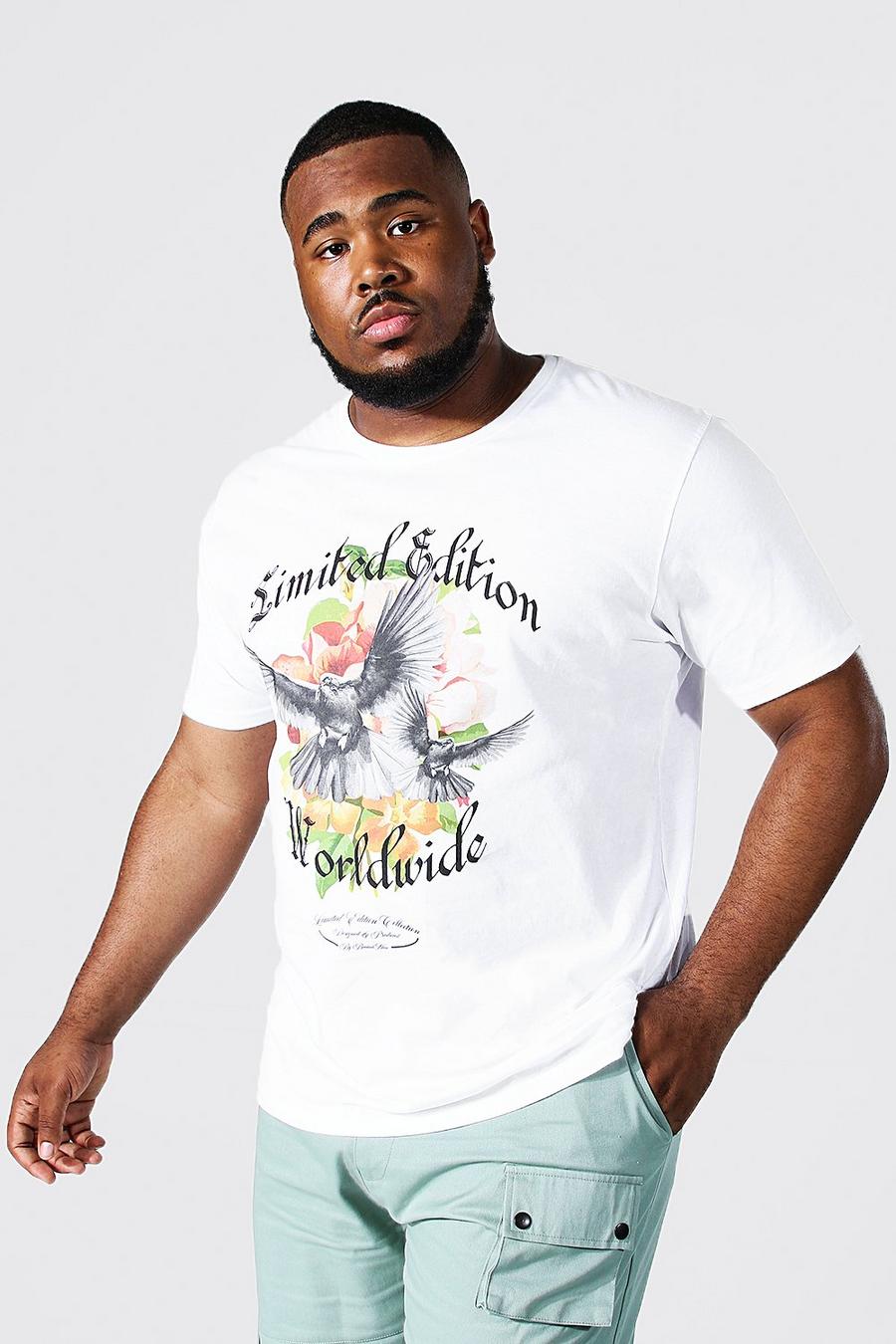 Grande taille - T-shirt à imprimé colombe et fleurs, White image number 1