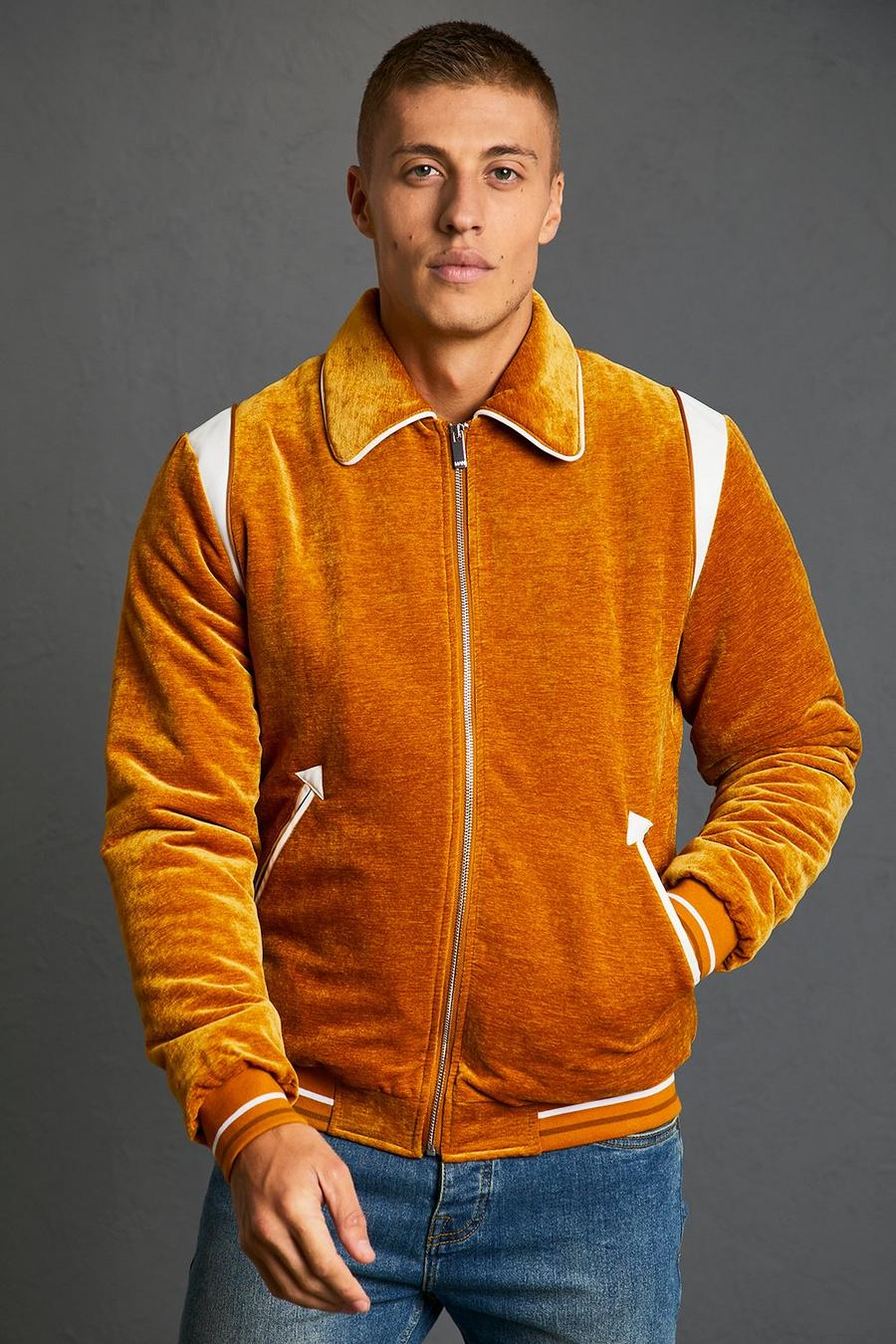 Giacca Harrington in velours, Mustard image number 1