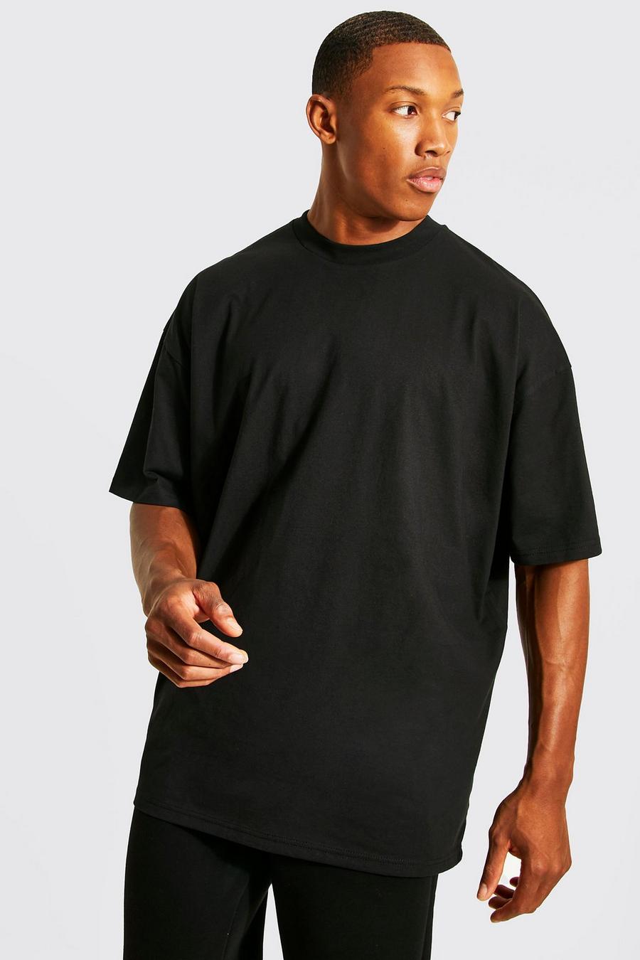 Black svart Man Active Gym Oversized Side Split T-Shirt image number 1