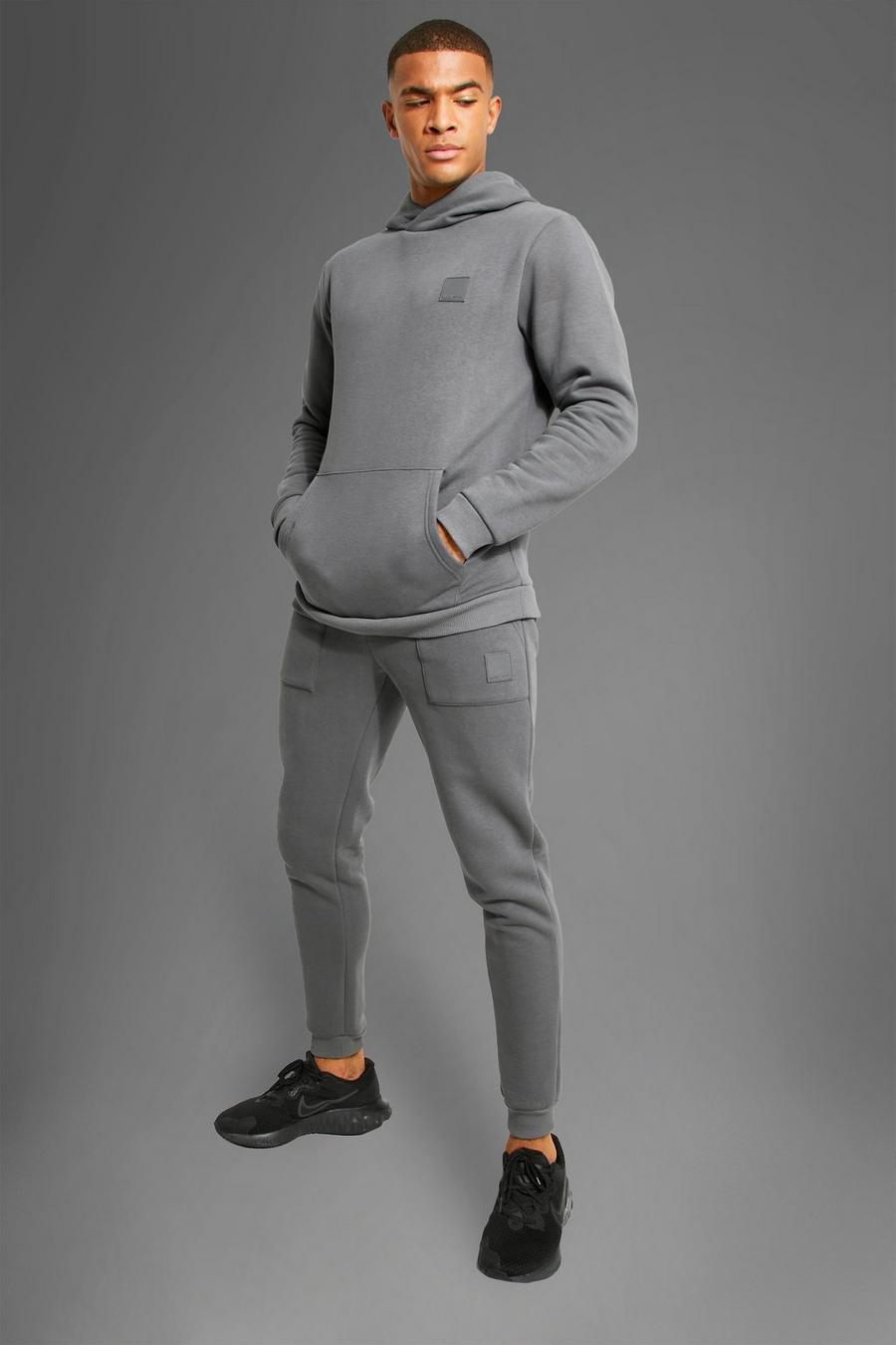 Charcoal grå MAN Active Träningsoverall med hoodie