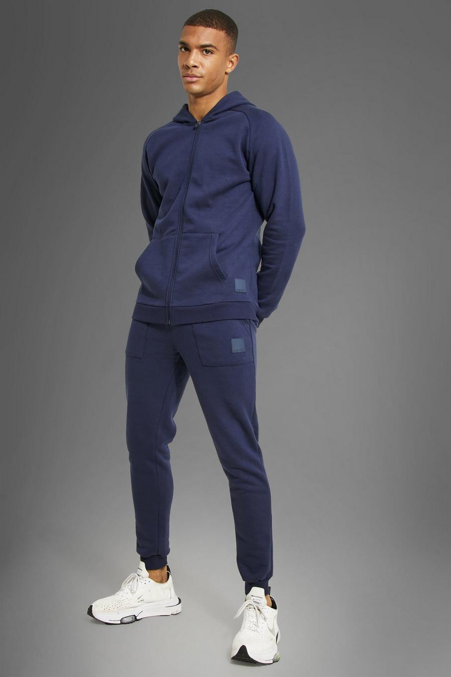 Tuta sportiva Man Active Gym con zip e cappuccio, Navy blu oltremare image number 1