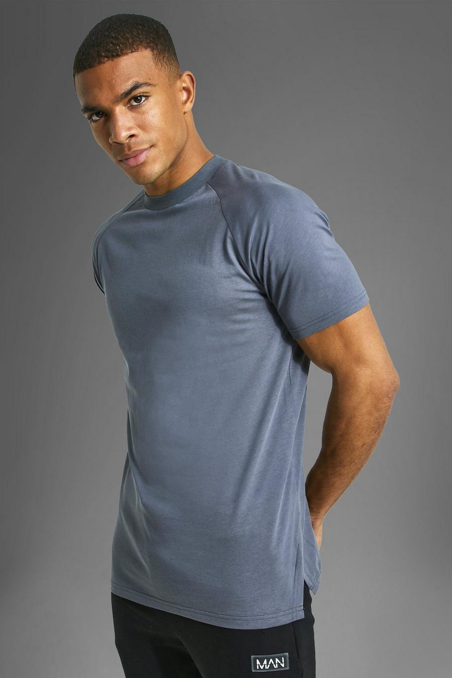 Charcoal Man Active Gym Raglan T-Shirt With Side Split image number 1